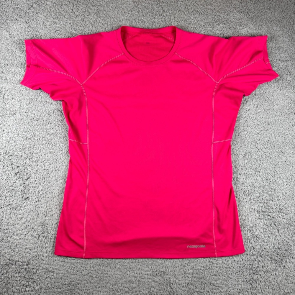 Patagonia Running Shirt Pink Outdoor Athletic Short Sleeve USA Womens Large